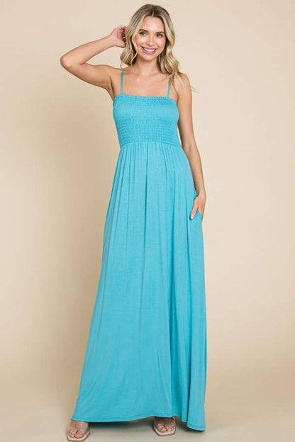 Culture Code Full Size Smocked Cami Maxi Dress with Pockets - UrbanEthereal
