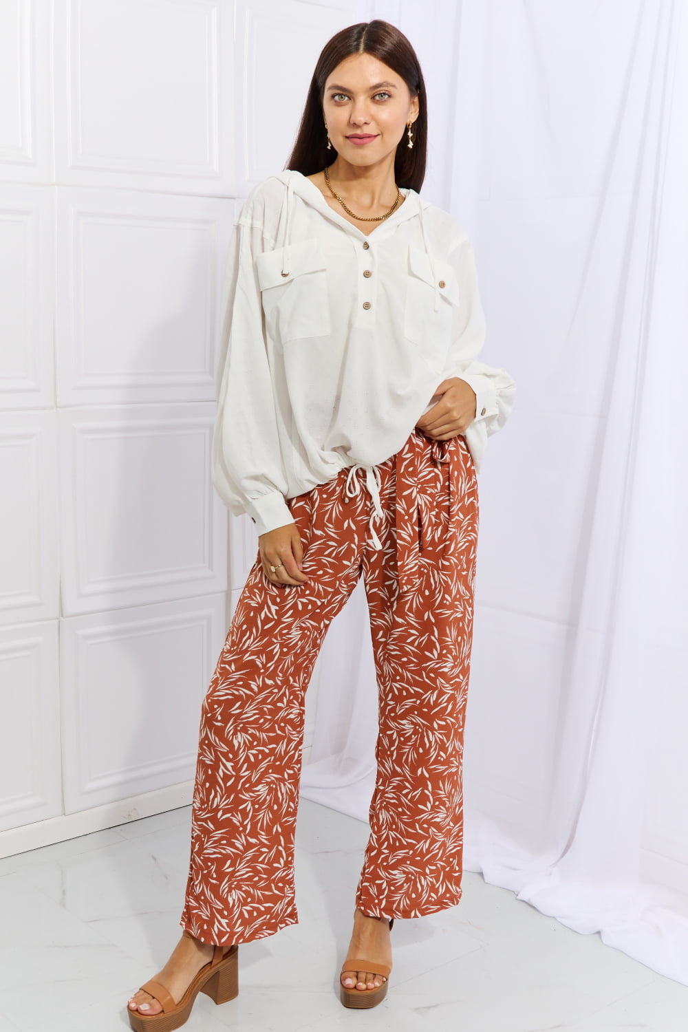 Heimish Right Angle Full Size Geometric Printed Pants in Red Orange - UrbanEthereal