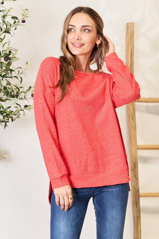 Basic Bae Round Neck Drop Shoulder Slit Sweatshirt - UrbanEthereal