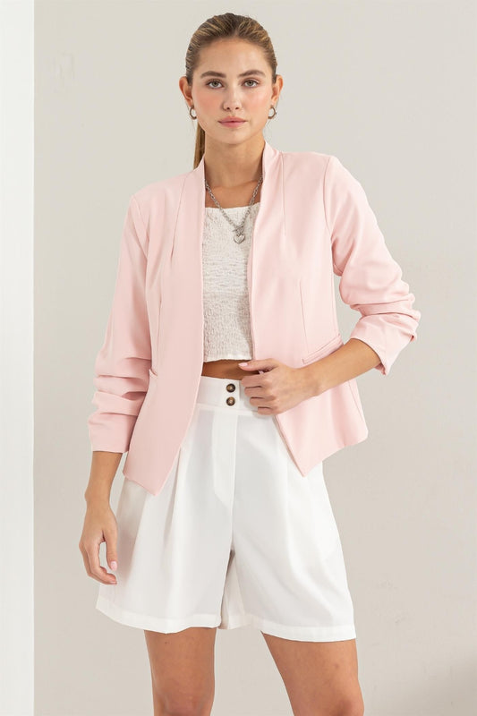 HYFVE Open Front Ruched Sleeve Blazer - UrbanEthereal