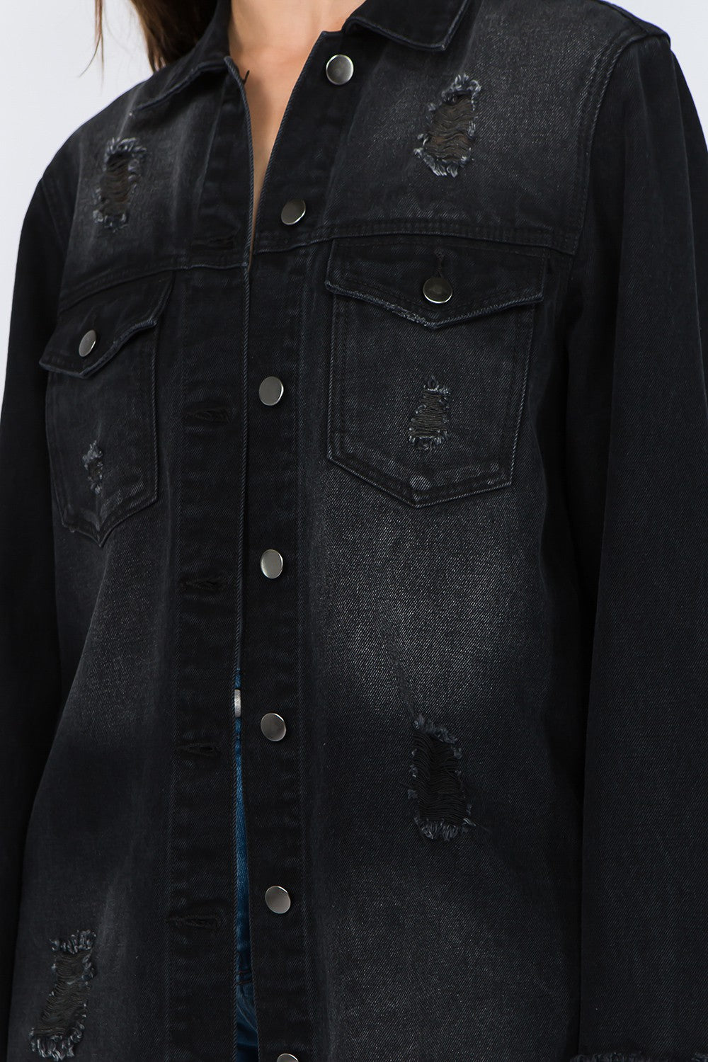 American Bazi Distressed Frayed Hem Denim Jacket - UrbanEthereal