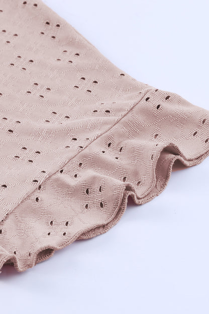 Plus Size Eyelet Round Neck Short Sleeve Blouse - UrbanEthereal