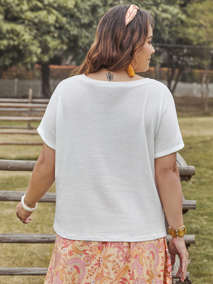 Plus Size Lace Detail Round Neck Short Sleeve Top - UrbanEthereal