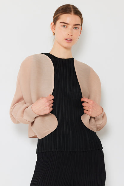 Marina West Swim Rib Pleated Puff Sleeve Bolero Cardigan - UrbanEthereal