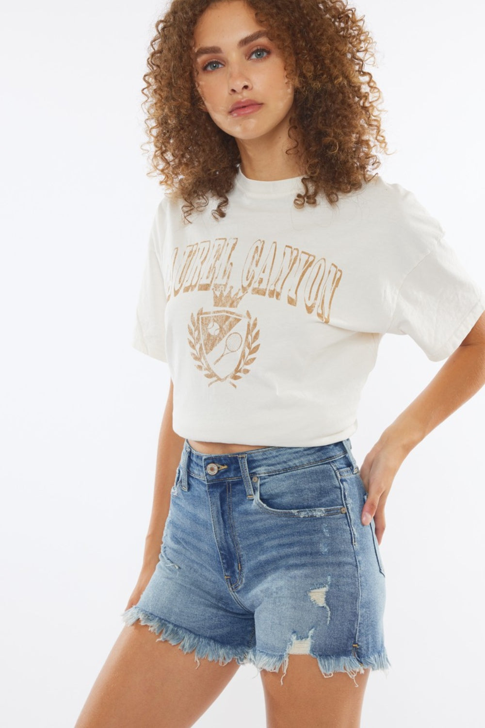 Kancan High Rise Frayed Hem Denim Shorts - UrbanEthereal
