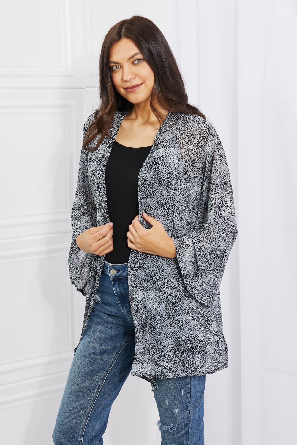 Melody Full Size Snake Print Chiffon Kimono - UrbanEthereal