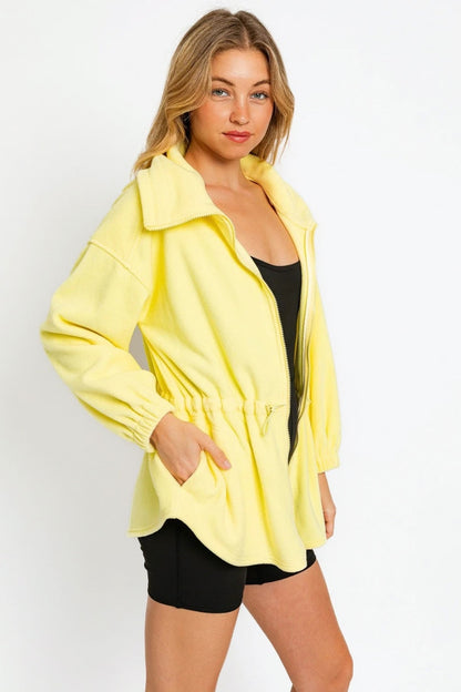 Le Lis Zip Up Waist Drawstring Soft Fleece Jacket - UrbanEthereal
