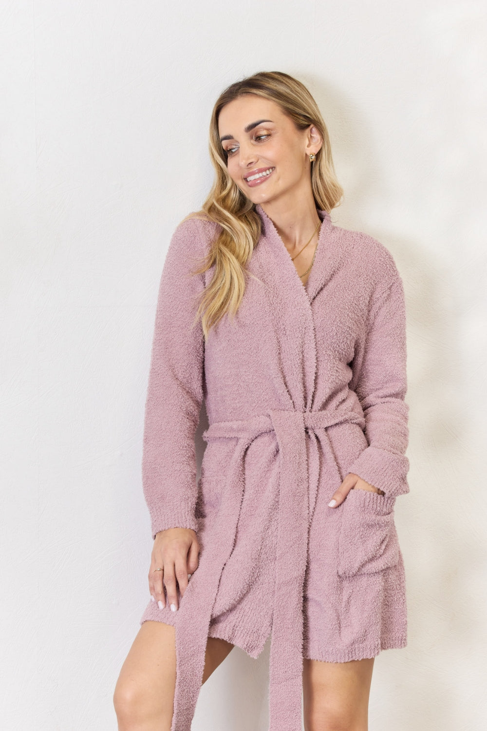 Hailey & Co Tie Front Long Sleeve Robe - UrbanEthereal