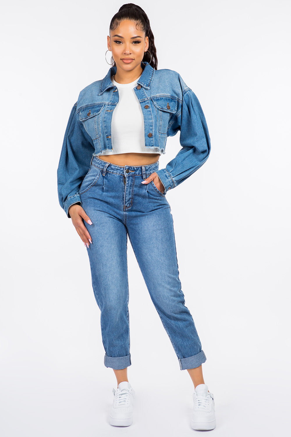 American Bazi High Waist Pleated Waist Mom Jeans - UrbanEthereal