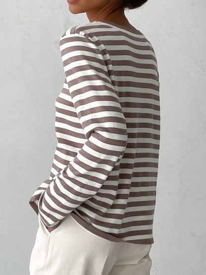 Striped Round Neck Long Sleeve Sweater