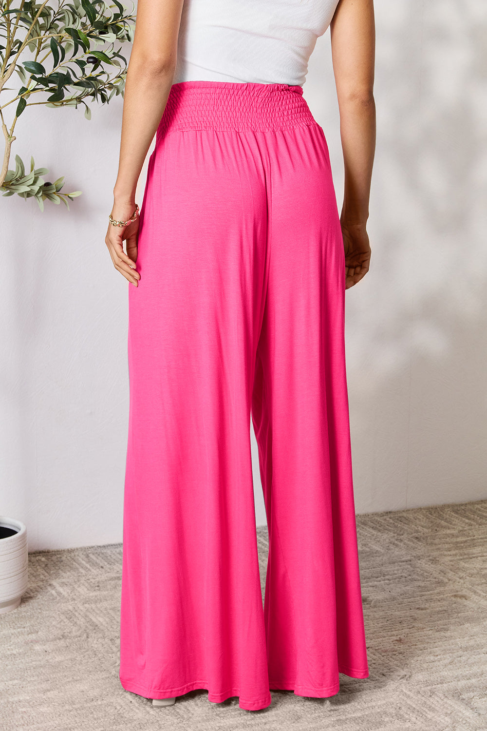 Double Take Full Size Smocked Wide Waistband Wide Leg Pants - UrbanEthereal