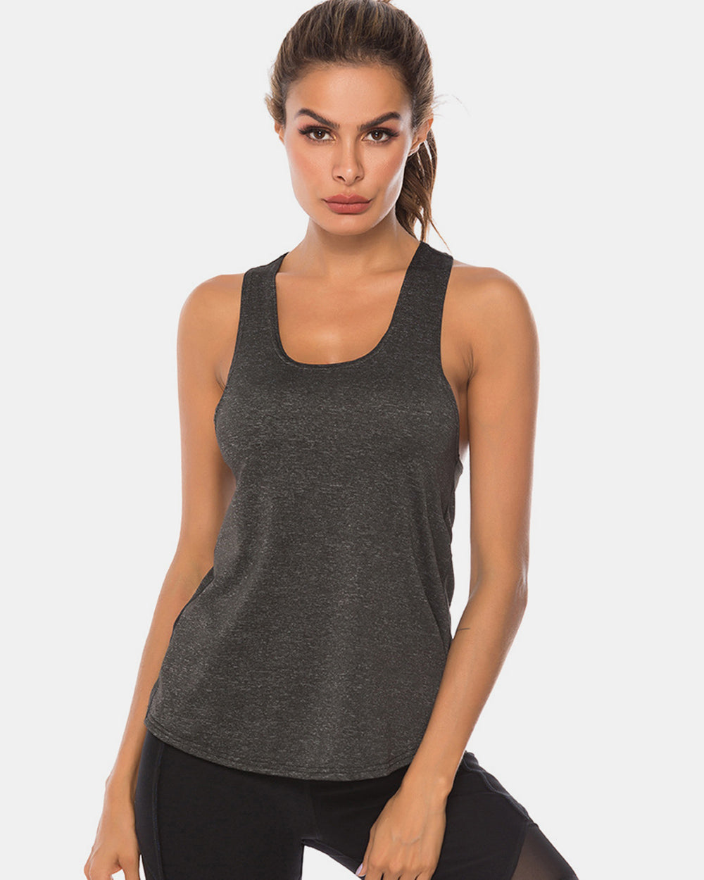 Full Size Scoop Neck Wide Strap Active Tank - UrbanEthereal
