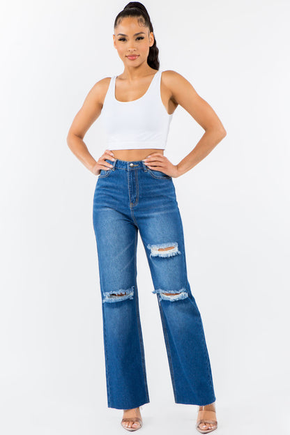 American Bazi High Waist Distressed Wide Leg Jeans - UrbanEthereal