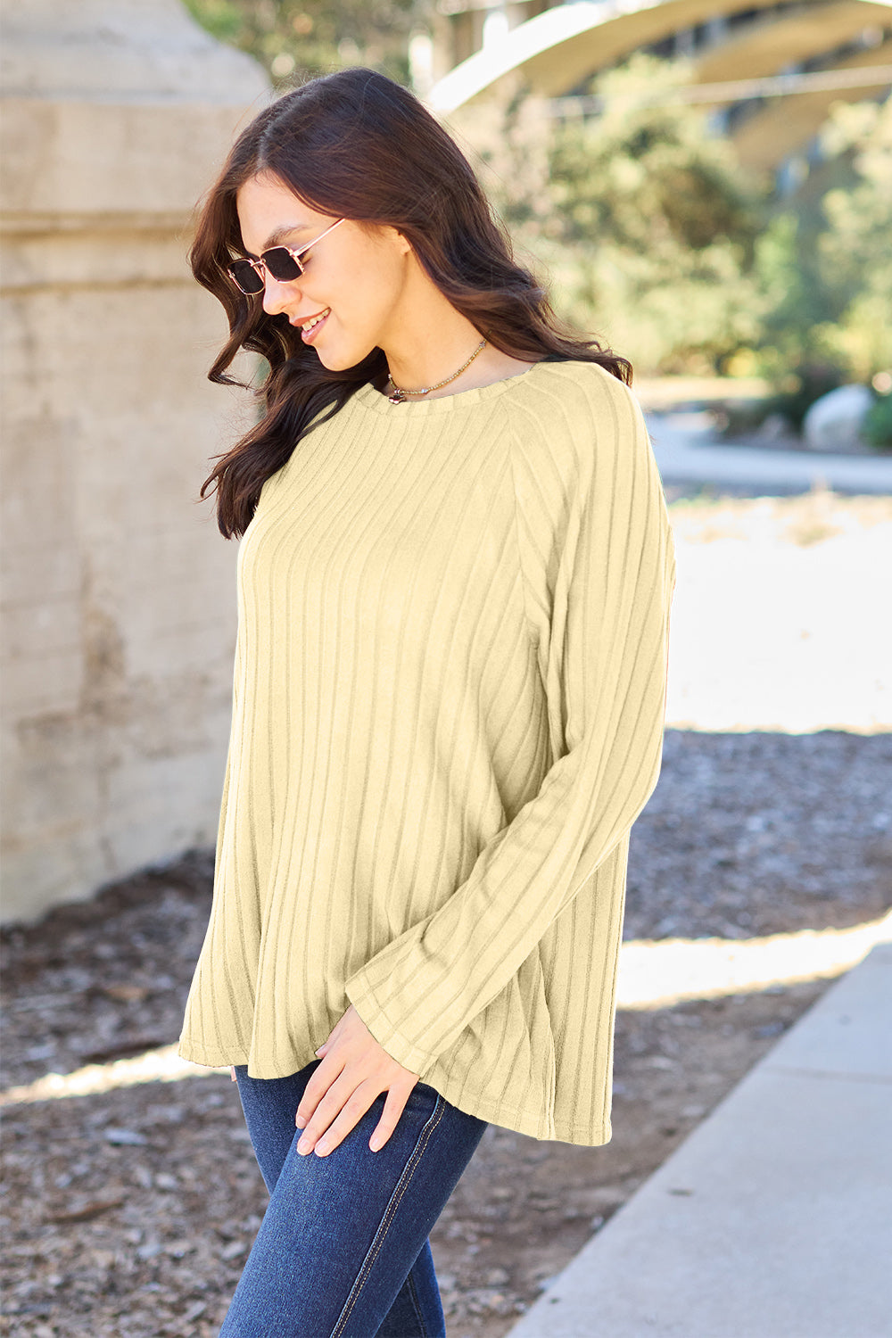 Basic Bae Full Size Ribbed Round Neck Long Sleeve Knit Top - UrbanEthereal