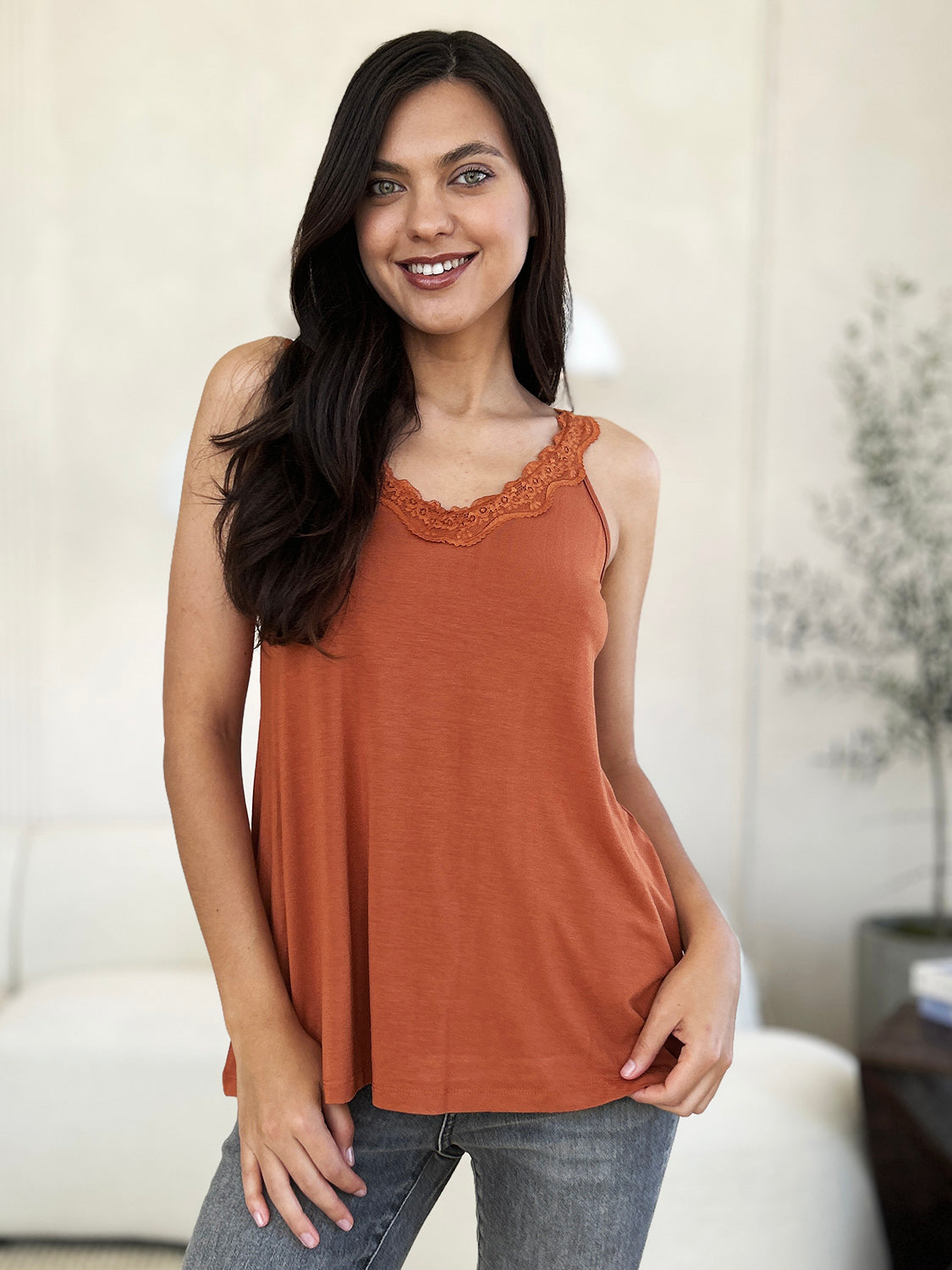 Basic Bae Full Size Lace Detail V-Neck Cutout Cami - UrbanEthereal