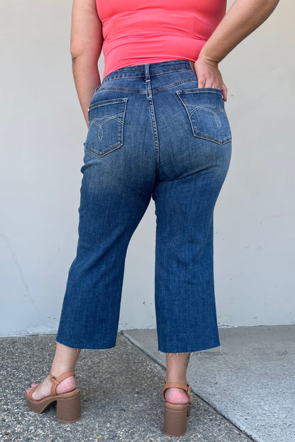 Judy Blue Renee Full Size Medium Wash Wide Leg Cropped Jeans - UrbanEthereal