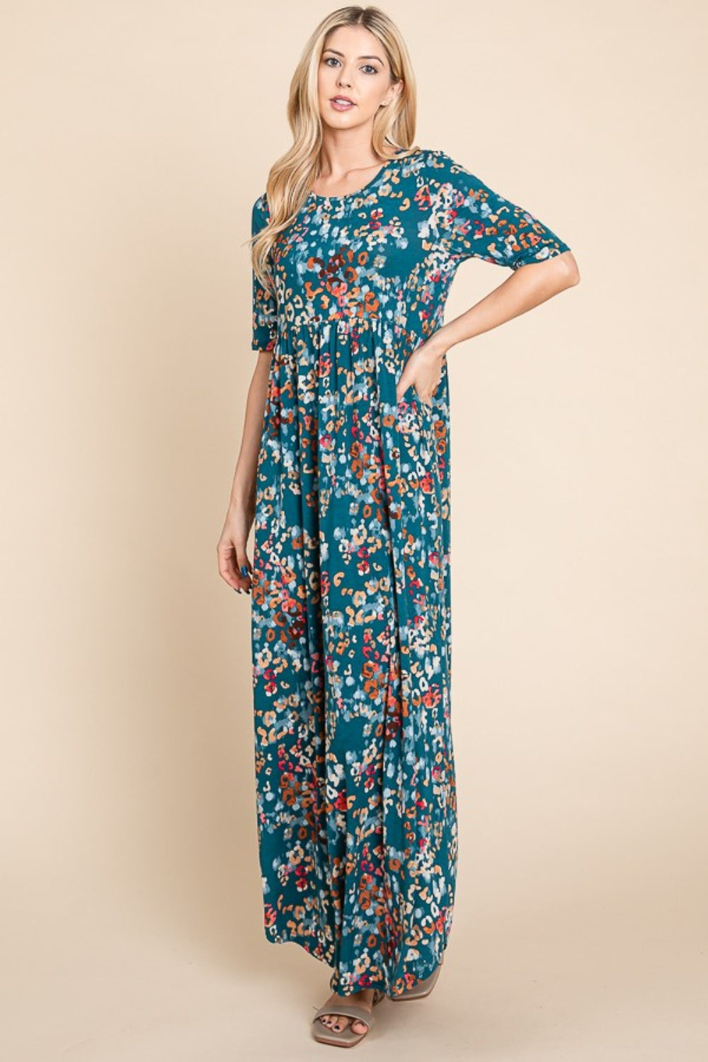 BOMBOM Printed Shirred Maxi Dress - UrbanEthereal