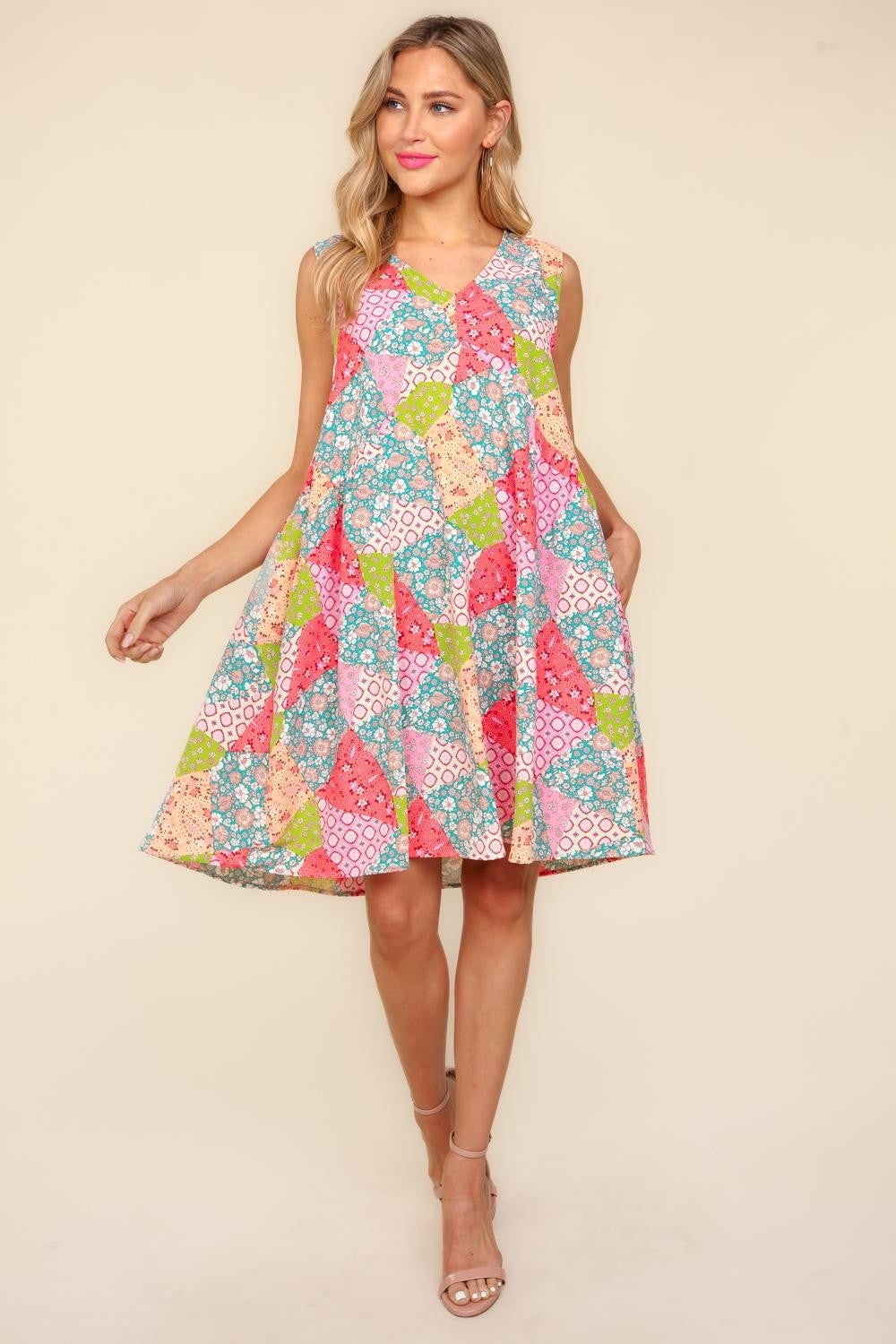 Haptics Full Size Babydoll Floral Patchwork Dress with Side Pockets - UrbanEthereal