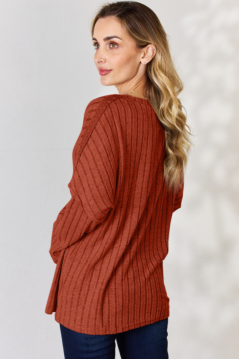 Basic Bae Full Size Ribbed Half Button Long Sleeve T-Shirt - UrbanEthereal