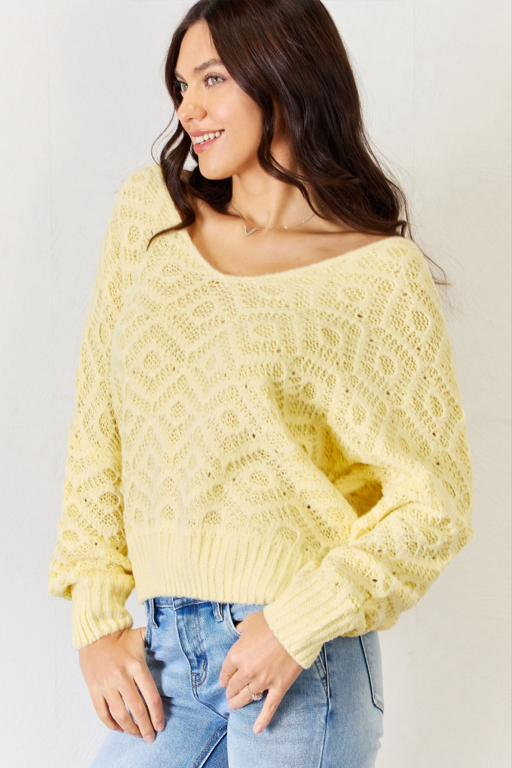 HYFVE V-Neck Patterned Long Sleeve Sweater - UrbanEthereal
