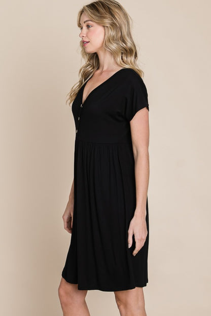 BOMBOM V-Neck Short Sleeve Dress - UrbanEthereal