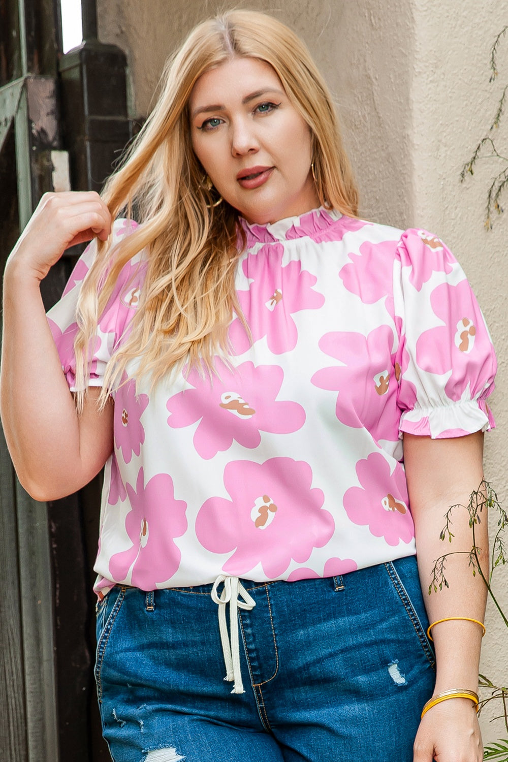 Plus Size Printed Round Neck Short Sleeve Top - UrbanEthereal