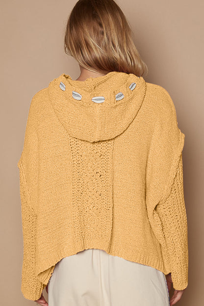 POL Cable Knit Hooded Chenille Sweater - UrbanEthereal