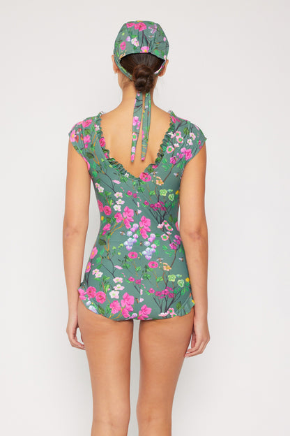 Marina West Swim Bring Me Flowers V-Neck One Piece Swimsuit In Sage - UrbanEthereal