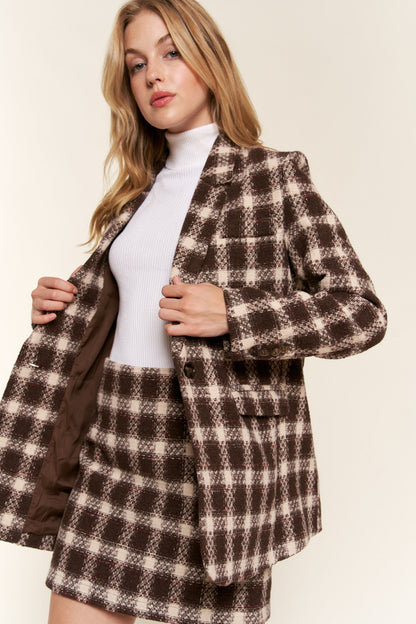 And The Why Full Size Plaid Brushed One Button Blazer - UrbanEthereal