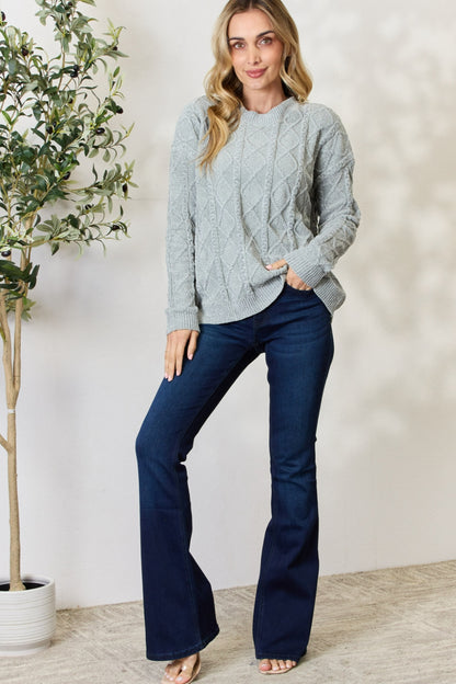 BiBi Cable Knit Round Neck Sweater - UrbanEthereal