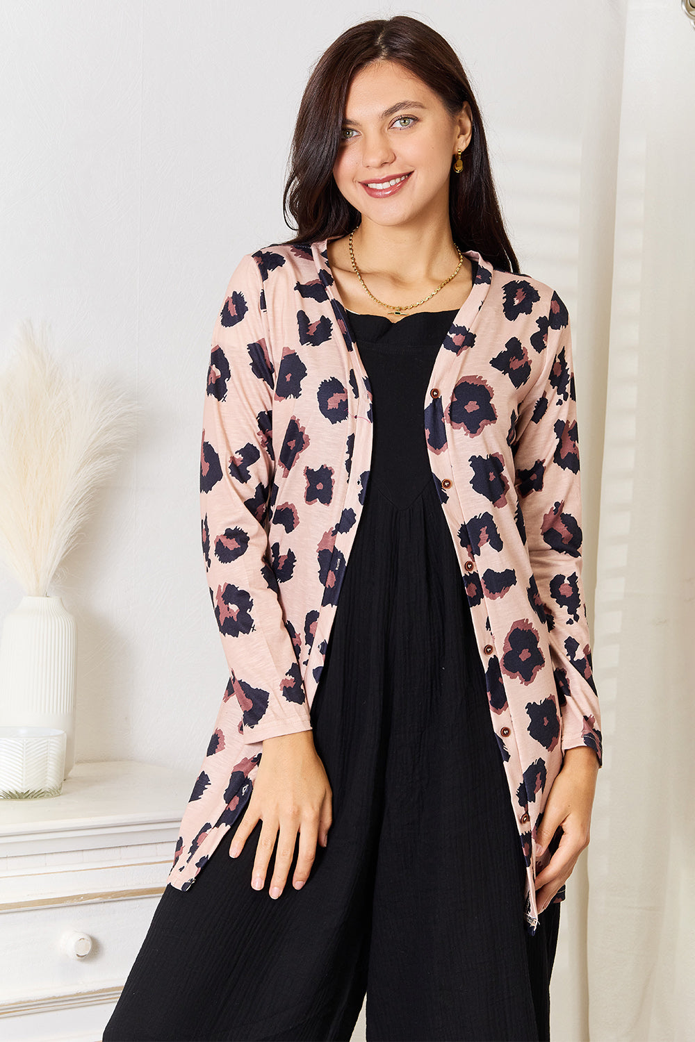 Double Take Printed Button Front Longline Cardigan - UrbanEthereal