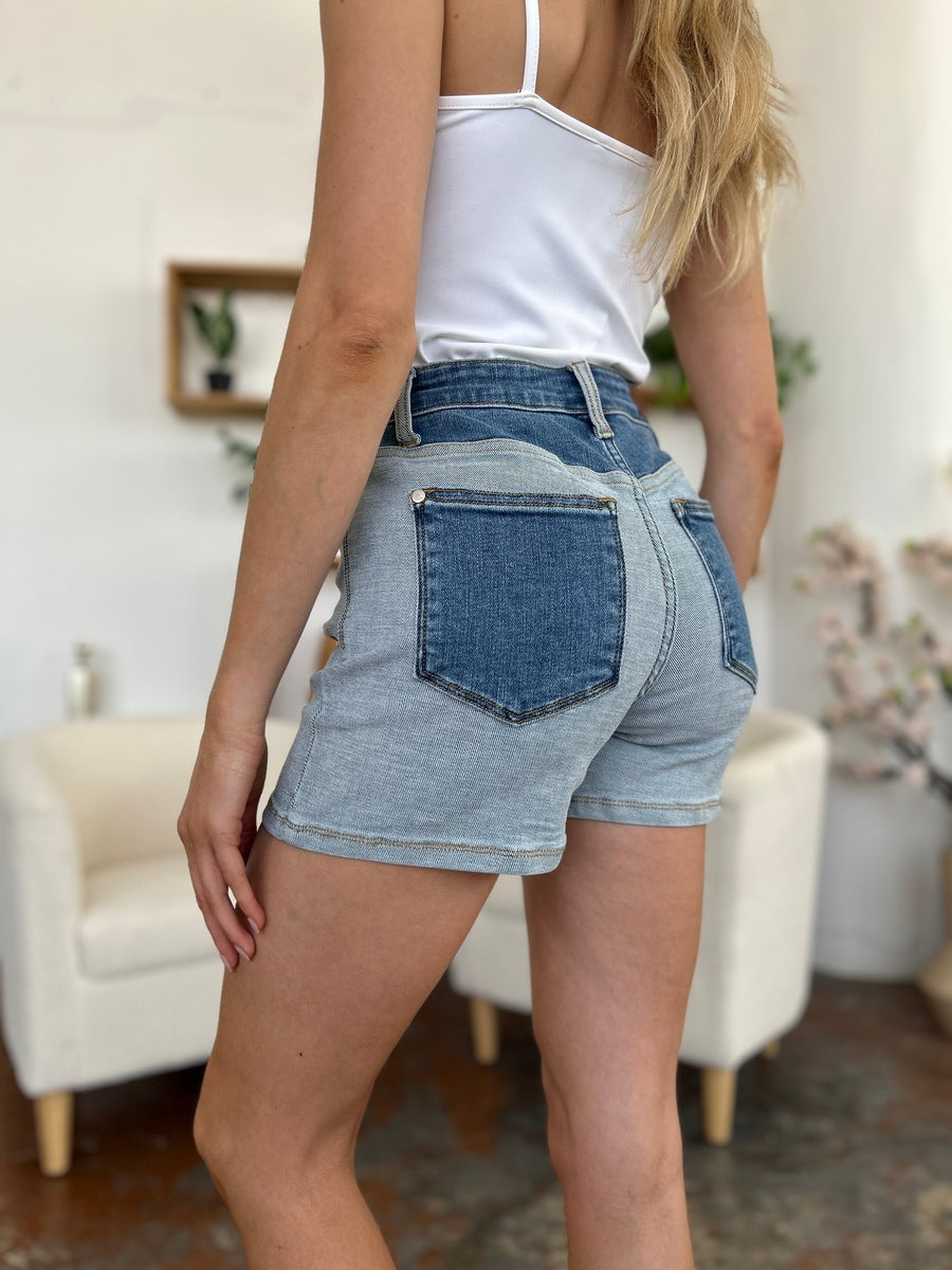 Judy Blue Full Size Color Block Denim Shorts - UrbanEthereal