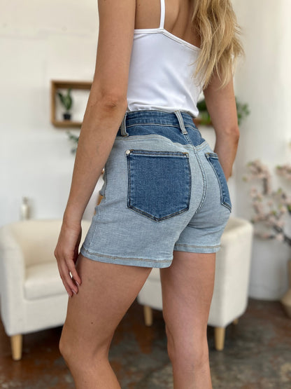 Judy Blue Full Size Color Block Denim Shorts - UrbanEthereal