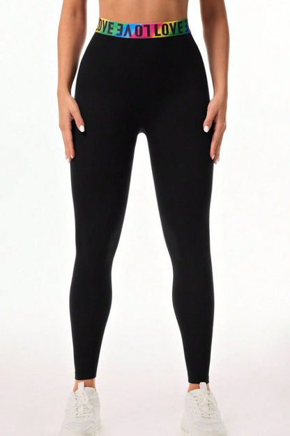 Letter Printed High Waist Active Leggings - UrbanEthereal