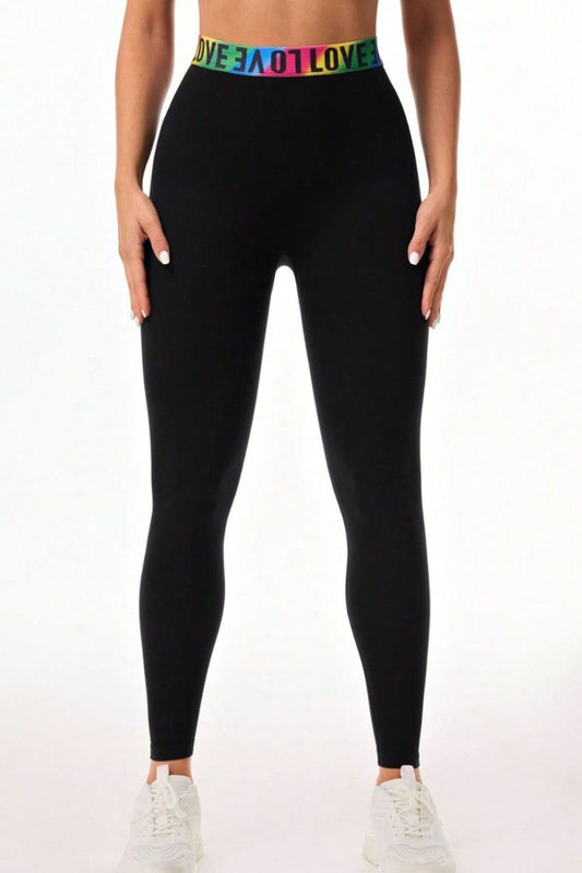Letter Printed High Waist Active Leggings - UrbanEthereal