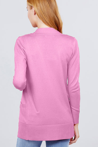ACTIVE BASIC Ribbed Trim Open Front Cardigan - UrbanEthereal