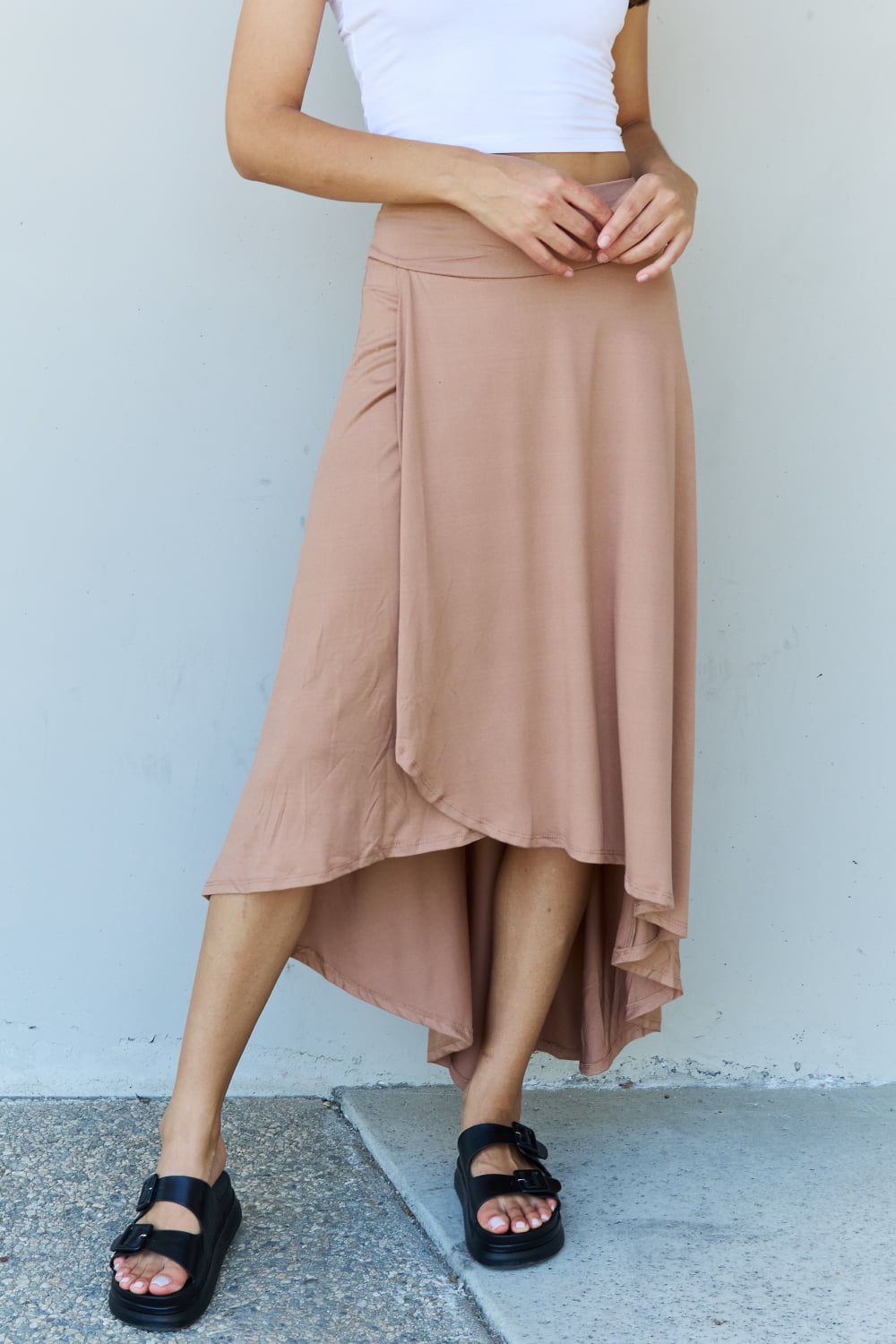 Ninexis First Choice High Waisted Flare Maxi Skirt in Camel - UrbanEthereal