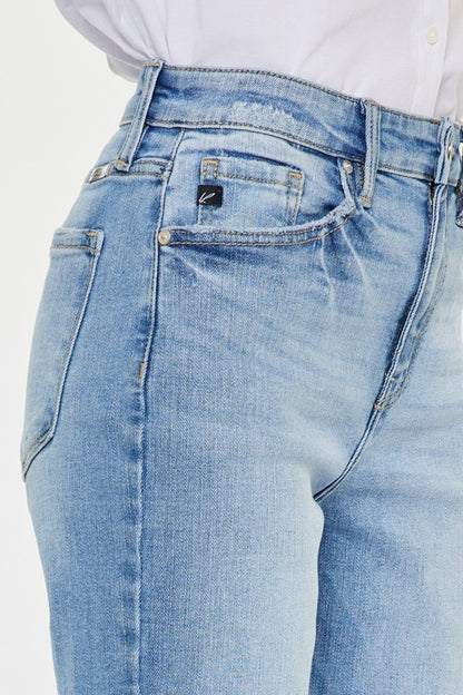 Kancan High Waist Raw Hem Straight Jeans - UrbanEthereal