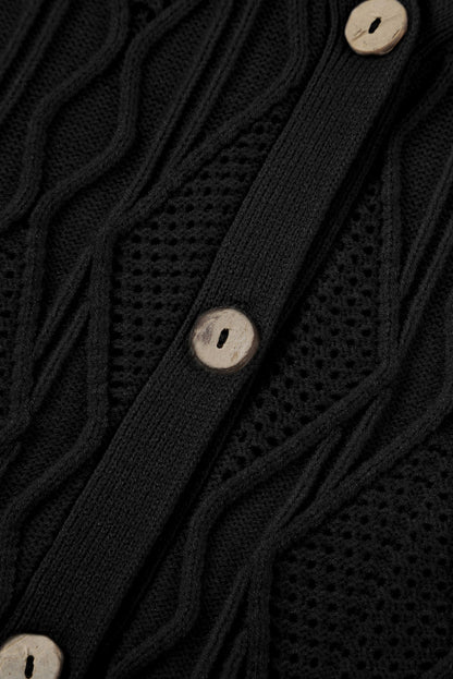 Plus Size Cable-Knit Button Up Sweater - UrbanEthereal