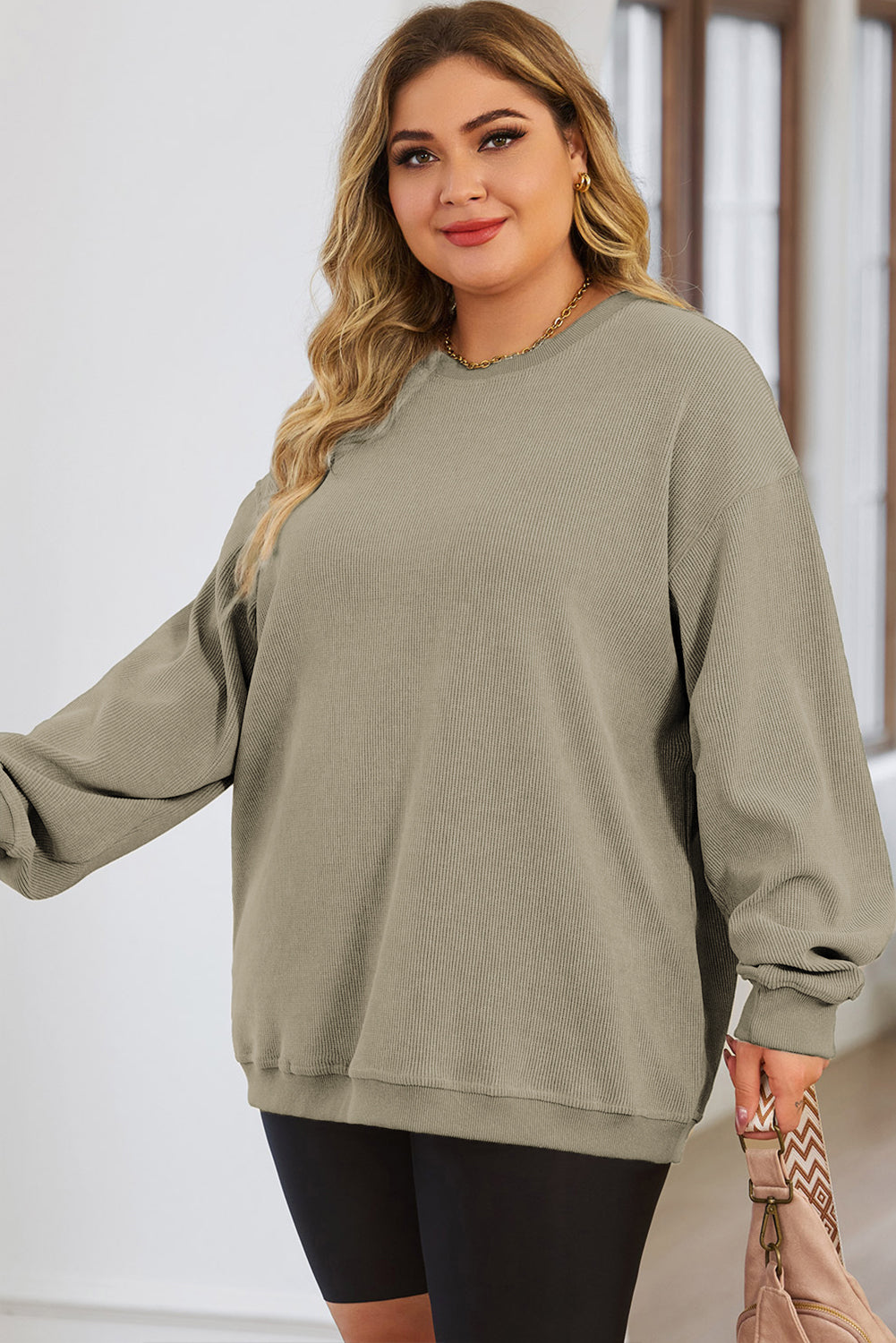 Plus Size Round Neck Dropped Shoulder Sweatshirt - UrbanEthereal