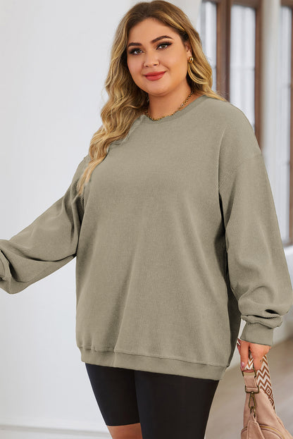 Plus Size Round Neck Dropped Shoulder Sweatshirt - UrbanEthereal