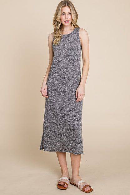 BOMBOM Round Neck Slit Midi Tank Dress - UrbanEthereal