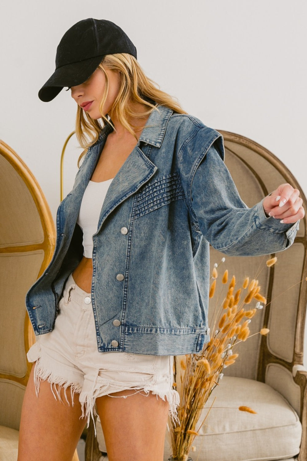 BiBi Button Up Long Sleeve Denim Jacket - UrbanEthereal