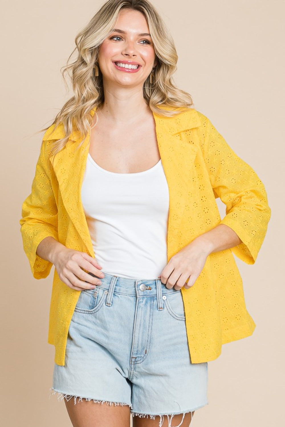 Culture Code Double Breasted Eyelet Jacket with Pockets - UrbanEthereal