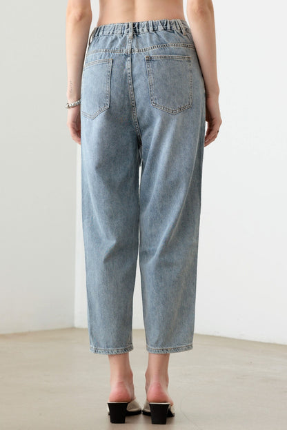 Litz La Washed Barrel Leg High Waist Distressed Jeans - UrbanEthereal