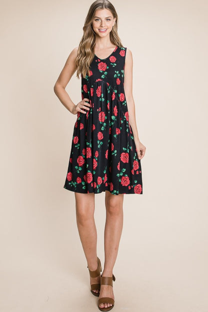 BOMBOM Floral Ruched Tank Dress - UrbanEthereal