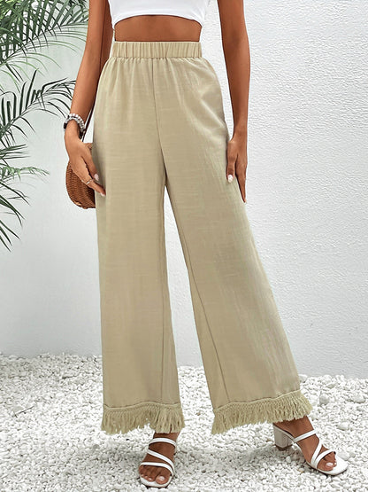 Honey Fringe Detail Wide Leg Pants