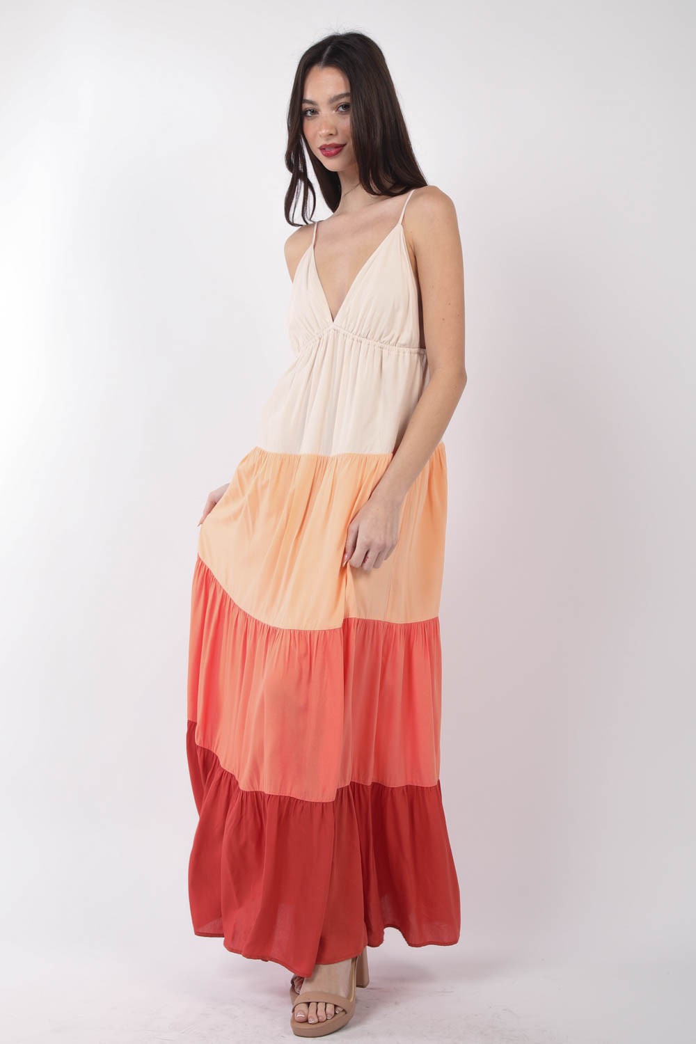 VERY J Color Block Tiered Maxi Cami Dress