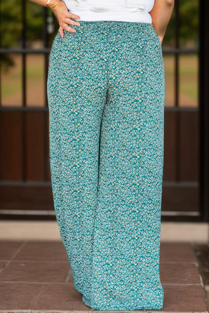 Plus Size Ditsy Floral Wide Lag Pants - UrbanEthereal
