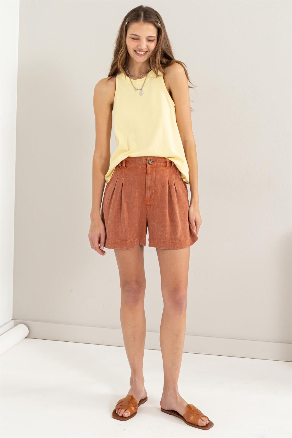 HYFVE High Waist Pleated Linen Shorts - UrbanEthereal
